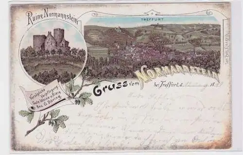 92234 Lithografie AK Gruss vom Normannstein bei Treffurt - Ruine & Panorama 1899