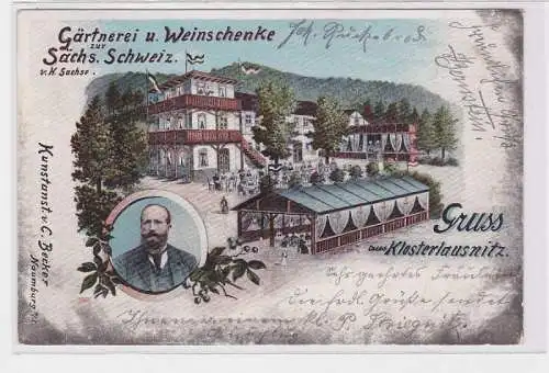 91619 Ak Lithographie Gruß aus Klosterlausnitz Gärtnerei & Weinschenke 1902