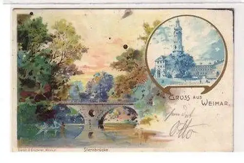 49294 Ak Gruss aus Weimar Sternbrücke und Schloss 1914