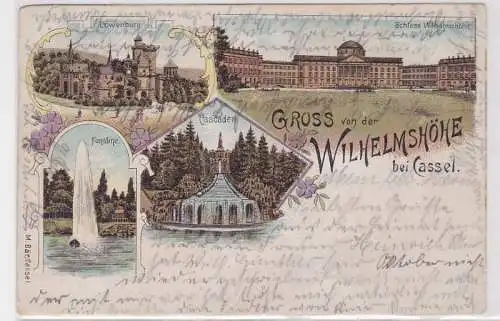 19001 AK Gruss von der Wilhelmshöhe bei Cassel - Fontaine, Cascaden & Löwenburg