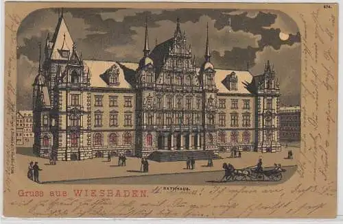 54075 Mondscheinkarte Gruß aus Wiesbaden Rathaus 1901