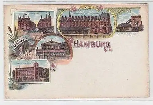 62045 Ak Lithographie Gruß aus Hamburg Stadtansichten um 1900