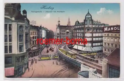 82889 Ak Hamburg Rödingsmarkt alterwall mit Hochbahn 1913