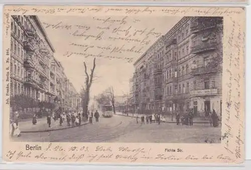 91827 Ak Berlin Fichte Strasse mit Strassenbahn und Geschäften 1903