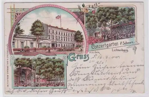 92643 Ak Lithographie Gruß aus dem Conzertgarten P. Schwarz Lichtenberg 1900