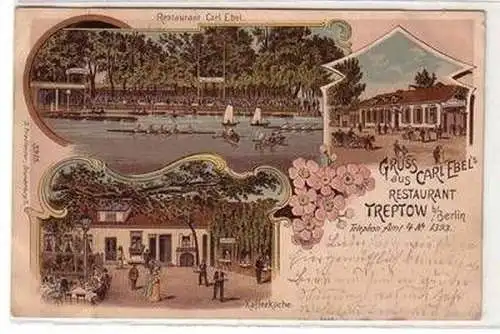 57484 Ak Lithografie Gruss aus Carl Ebel´s Restaurant Treptow bei Berlin 1903