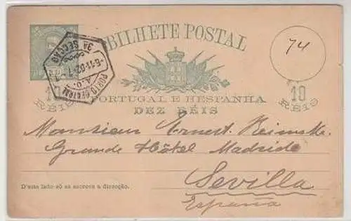 03693 seltene Ganzsachenkarte Portugal nach Sevilla 1902