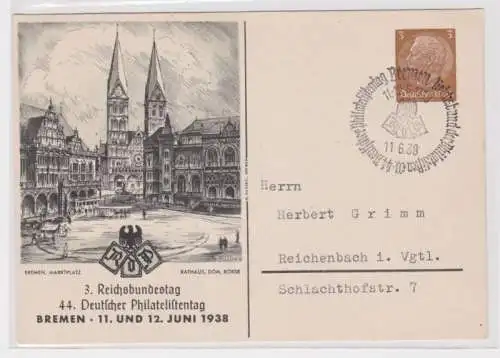 97319 Ganzsachenkarte PP122/ C87/01 44. dt. Philatelistentag Bremen 1938 Rathaus