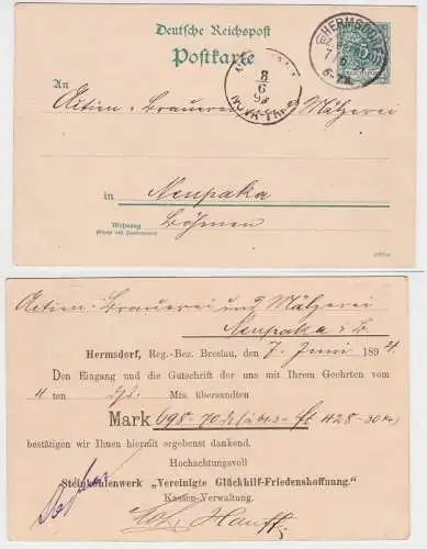 96609 Ganzsachen Postkarte P30 Zudruck Steinkohlenwerk Verwaltung Hermsdorf 1894