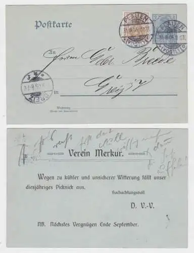 97261 DR Ganzsachen Postkarte P63 Zudruck Verein Merkur Plauen 1905