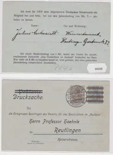 95958 Ganzsachen Postkarte P84 Zudruck Ortsgruppe Reutlingen Verein f Deutschtum