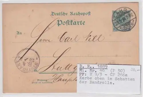 96067 DR Ganzsachen Postkarte P30 Lahr nach Stuttgart 1894