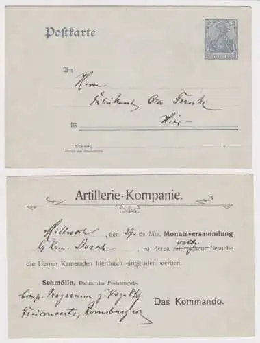 93978 DR Ganzsachen Postkarte P63 Zudruck Artillerie-Kompanie Schmölln