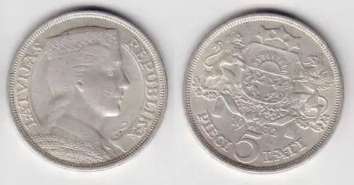 5 Lati Silber Münze Lettland 1932