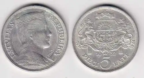 5 Lati Silber Münze Lettland 1932