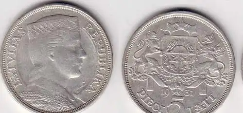 5 Lati Silber Münze Lettland 1931