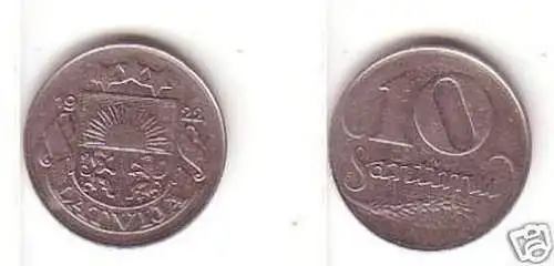 10 Santimu Nickel Münze Lettland 1922 Wappen