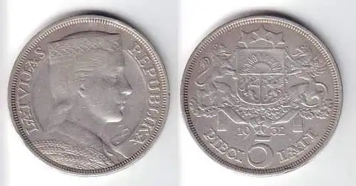 5 Lati Silber Münze Lettland 1932