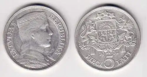 5 Lati Silber Münze Lettland 1932