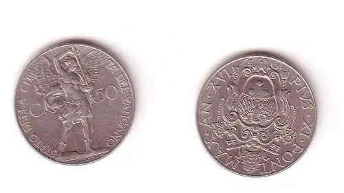 50 Centesimi Nickel Münze Vatikan Pius der XI., Wappen 1937