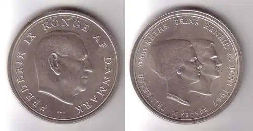 10 Kroner Silber Münze Dänemark zur Hochzeit von Prinzessin Margarethe 1967