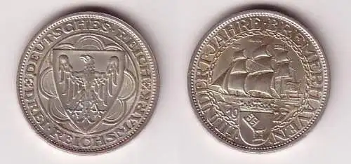 3 Mark Silber Münzen Hundert Jahre Bremerhaven 1927 A (115633)