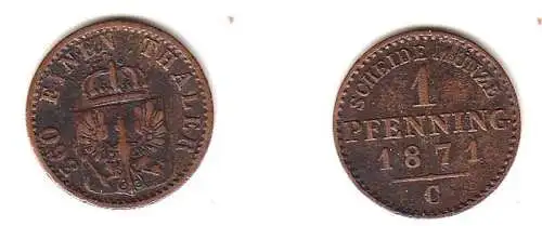 1 Pfennig Kupfer Münze Preussen 1871 C ss