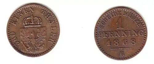 1 Pfennig Kupfer Münze Preussen 1868 B ss