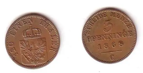 3 Pfennige Kupfer Münze Preussen 1868 C ss