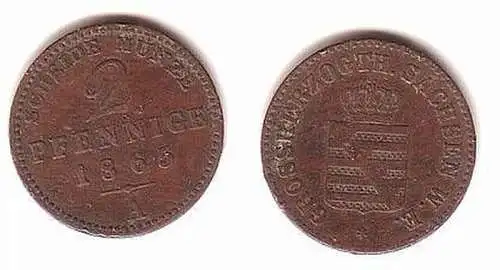 2 Pfennig Kupfer Münze Sachsen Weimar Eisenach 1865