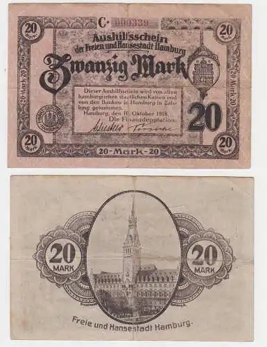 20 Mark Banknote Aushilfsschein Stadt Hamburg 10.10.1918 (115854)