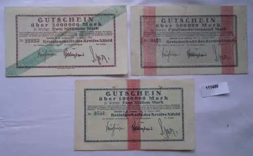 3 Banknoten Inflation Kreissparkasser Kreis Alfeld 10. August 1923 (111450)