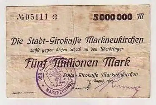 Seltene Banknote Inflation 5 Millionen Markneukirchen