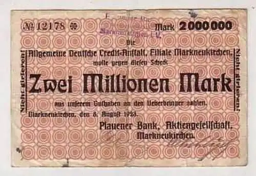 Seltene Banknote Inflation 2 Millionen Markneukirchen