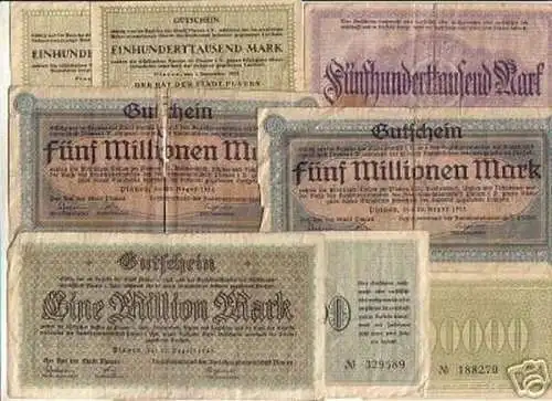 8 interessante Banknoten Inflation Stadt Plauen 1923