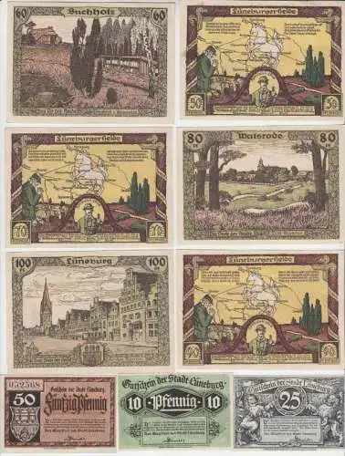 9 Banknoten Notgeld Stadt Lüneburg um 1921