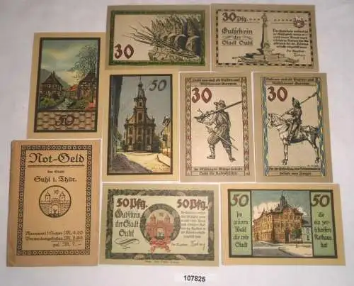 Original Mappe 8 x Banknoten Notgeld Stadt Suhl um 1922