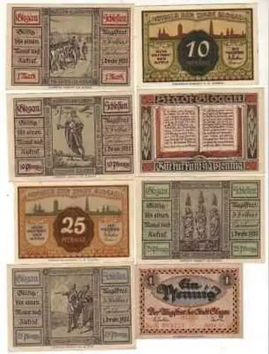 8 Banknoten Notgeld Stadt Glogau 1920