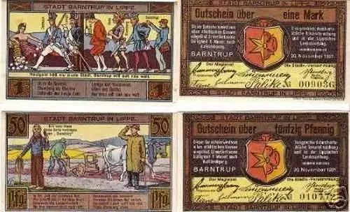 4 Banknoten Notgeld Stadt Barntrup 1921