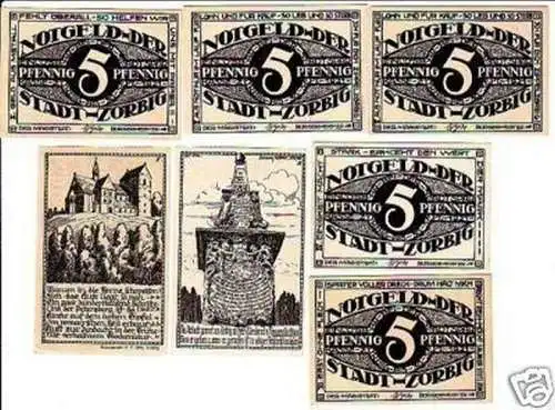 7 Banknoten Notgeld Stadt Zörbig 1921