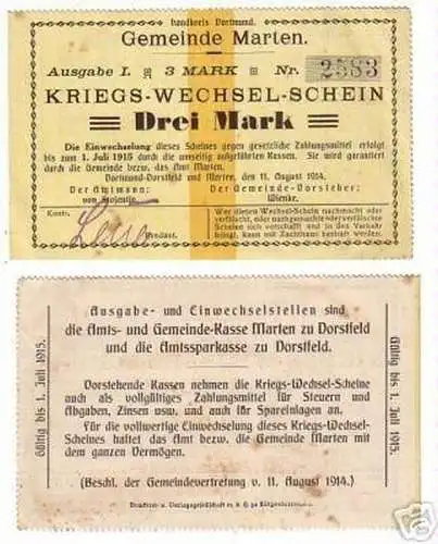 rare Banknote Gemeinde Marten Landkreis Dortmund 1915