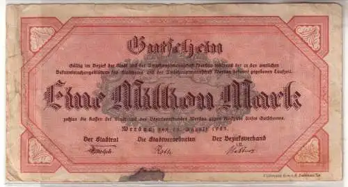 1 Million Mark Banknote Stadt Werdau 25. August 1923