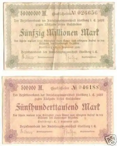 2 Banknote Inflation Stadt Stollberg im Erzgebirge 1923