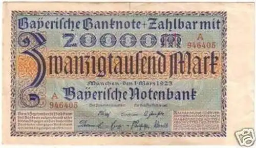 Banknote 20000 Mark Inflation Stadt München 1923