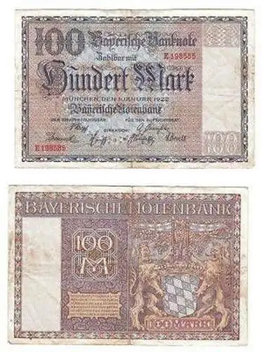 Banknote 100 Mark Bayrische Notenbank München 1922