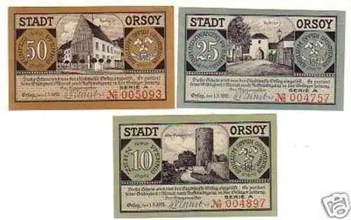 3 Banknoten Notgeld Stadt Orsoy 1921