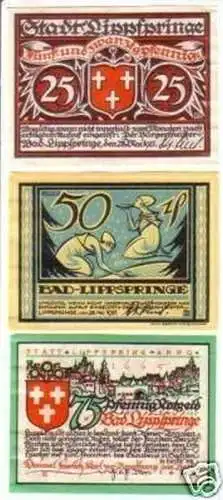 3 Banknoten Notgeld der Stadt Bad Lippspringe 1921