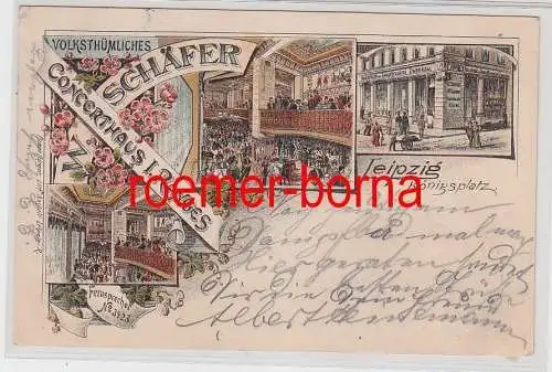 78547 Ak Lithographie Leipzig Königsplatz Schäfer Concerthaus I.Ranges 1898