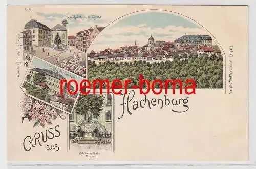 38620 Ak Lithografie Gruss aus Hachenburg Schloss, Marktplatz, Totale um 1900