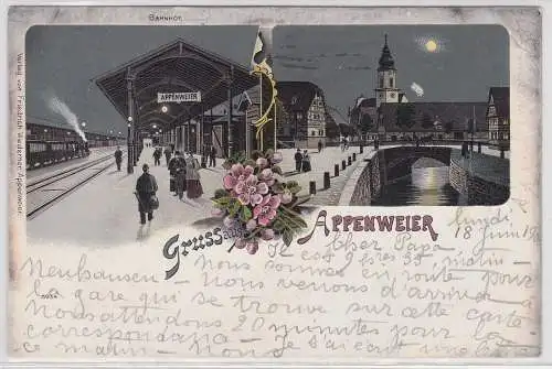 13587 Lithographie Ak Gruss aus Appenweier - Bahnhof und Markt 1900